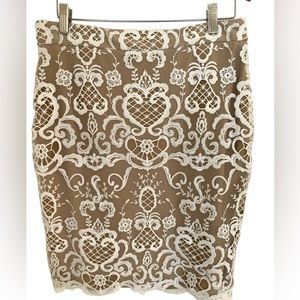 Badgley Mischka Tan and Cream Midi Skirt